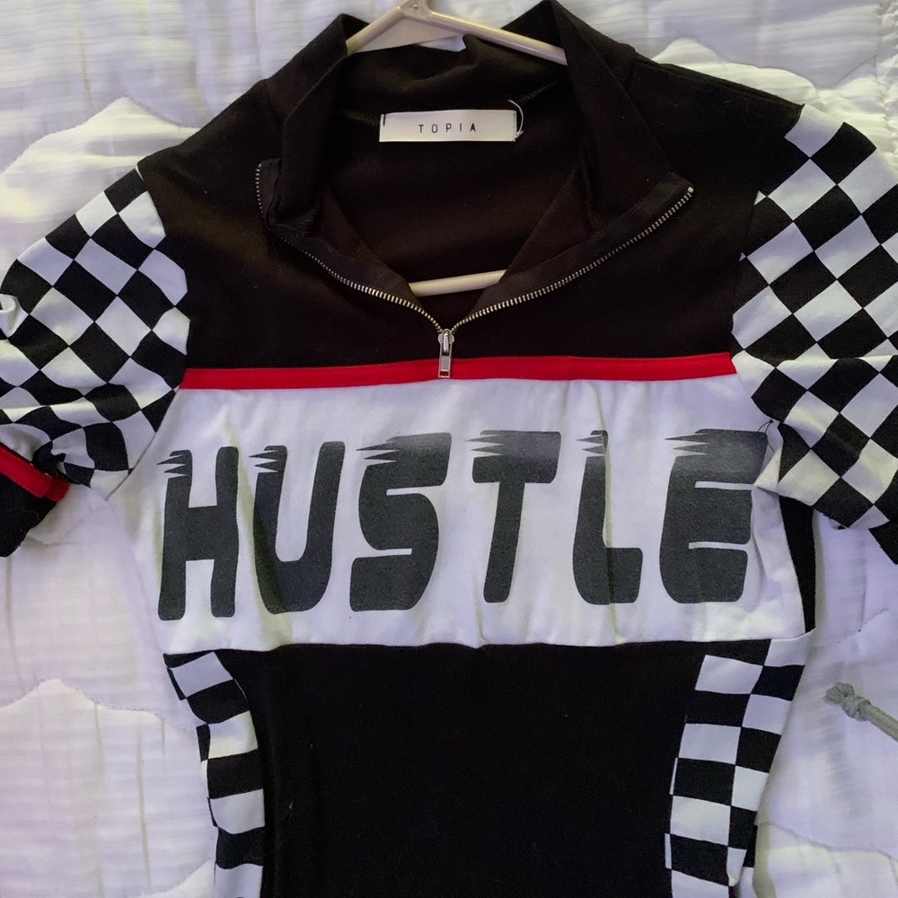CHECKER BOARD PRINTED “HUSTLE” DRESS